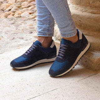 Ambrogio Bespoke Navy & White Suede Jogger Casual Sneakers (AMB1615)