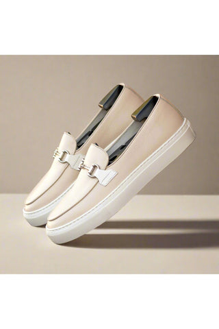 Ambrogio Bespoke Nude Full Grain Leather Slip-On Belgian Horsebit Sneakers (AMB2553)-AmbrogioShoes