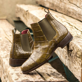 Ambrogio Bespoke Olive Alligator Chelsea Boots (AMB1821)