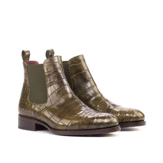 Ambrogio Bespoke Olive Alligator Chelsea Boots (AMB1821)