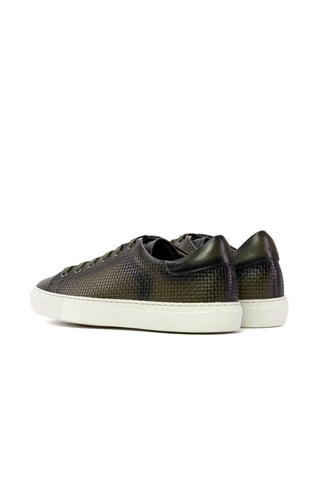 Ambrogio Bespoke Olive Calf-Skin / Woven Leather Trainer Sneakers (AMB2481)-AmbrogioShoes