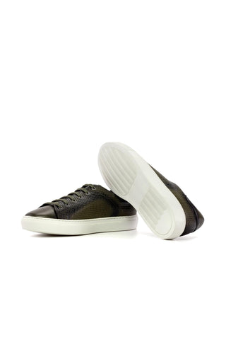 Ambrogio Bespoke Olive Calf-Skin / Woven Leather Trainer Sneakers (AMB2481)-AmbrogioShoes