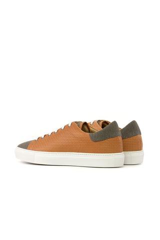 Ambrogio Bespoke Orange & Gray Linen / Woven Leather Trainer Sneakers (AMB2468)-AmbrogioShoes