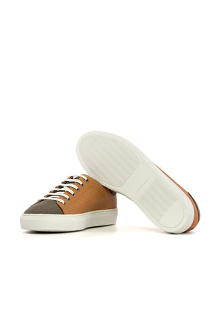 Ambrogio Bespoke Orange & Gray Linen / Woven Leather Trainer Sneakers (AMB2468)-AmbrogioShoes
