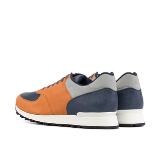 Ambrogio Bespoke Orange, Gray, and Navy Suede / Pebble Grain Leather Jogger Sneakers (AMB2477)