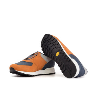 Ambrogio Bespoke Orange, Gray, and Navy Suede / Pebble Grain Leather Jogger Sneakers (AMB2477)