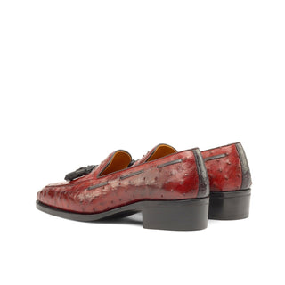 Ambrogio Bespoke Red Ostrich-Skin Tassels Loafers (AMB2252)