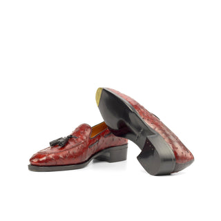 Ambrogio Bespoke Red Ostrich-Skin Tassels Loafers (AMB2252)