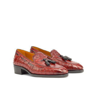 Ambrogio Bespoke Red Ostrich-Skin Tassels Loafers (AMB2252)