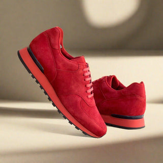 Ambrogio Bespoke Red Suede Casual Jogger Sneakers (AMB2441)