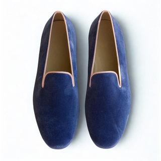 Ambrogio Bespoke Royal Blue & Pink Fabric / Velvet Wellington Slip-on Loafers (AMB1701)