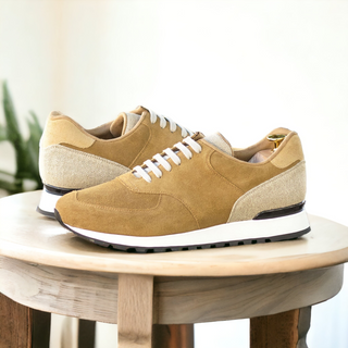 Ambrogio Bespoke Sand & Mustard Linen / Suede Jogger Sneakers (AMB2469)