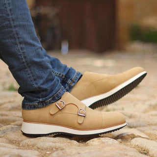 Ambrogio Bespoke Sand Suede Monk-Straps Loafers (AMB1499)