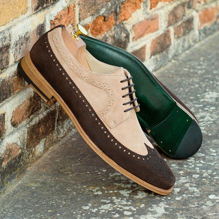 Ambrogio Bespoke Taupe & Brown Suede Longwing Blucher Oxfords (AMB1570)