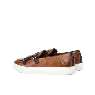 Ambrogio Bespoke Three Tone Ostrich-Skin / Leather Monk Sneakers (AMB1703)