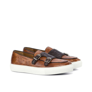 Ambrogio Bespoke Three Tone Ostrich-Skin / Leather Monk Sneakers (AMB1703)