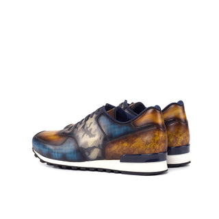 Ambrogio Bespoke Three-Tone Patina Leather Joggers Sneakers (AMB1702)