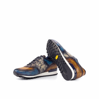Ambrogio Bespoke Three-Tone Patina Leather Joggers Sneakers (AMB1702)