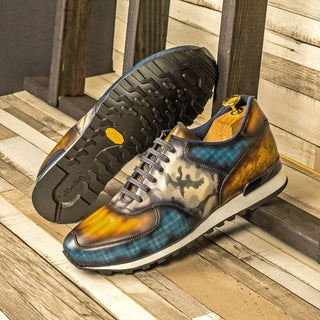 Ambrogio Bespoke Three-Tone Patina Leather Joggers Sneakers (AMB1702)