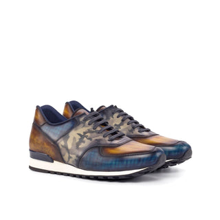 Ambrogio Bespoke Three-Tone Patina Leather Joggers Sneakers (AMB1702)