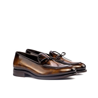 Ambrogio Bespoke Tobacco Brown Patina Leather Loafers (AMB1557)
