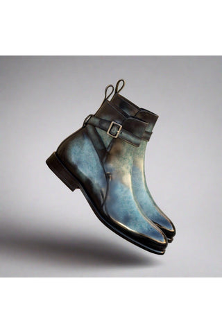 Ambrogio Bespoke Turquoise Patina Leather Jodhpur Boots (AMB2430)-AmbrogioShoes
