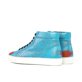 Ambrogio Bespoke Turquoise Stencil Leather High-Top Sneakers (AMB2421)