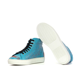 Ambrogio Bespoke Turquoise Stencil Leather High-Top Sneakers (AMB2421)