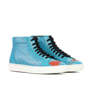 Ambrogio Bespoke Turquoise Stencil Leather High-Top Sneakers (AMB2421)