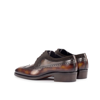 Ambrogio Bespoke Two-Tone Brown & Fire Orange Suede/ Patina Leather Wingtip Oxfords (AMB1822)
