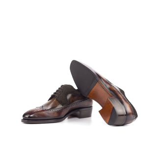 Ambrogio Bespoke Two-Tone Brown & Fire Orange Suede/ Patina Leather Wingtip Oxfords (AMB1822)