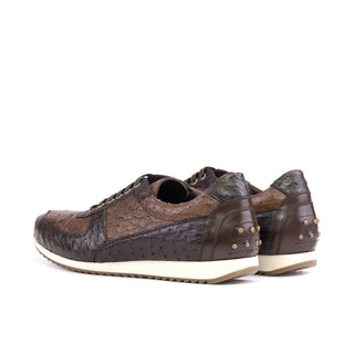Ambrogio Bespoke Two-Tone Brown Ostrich-Skin Casual Corsini Sneakers (AMB2440)