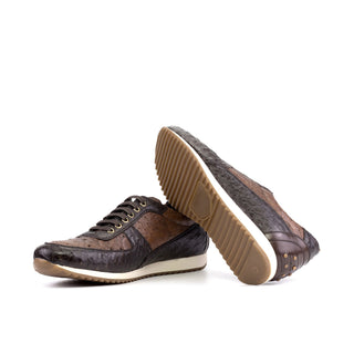 Ambrogio Bespoke Two-Tone Brown Ostrich-Skin Casual Corsini Sneakers (AMB2440)