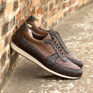 Ambrogio Bespoke Two-Tone Brown Ostrich-Skin Casual Corsini Sneakers (AMB2440)