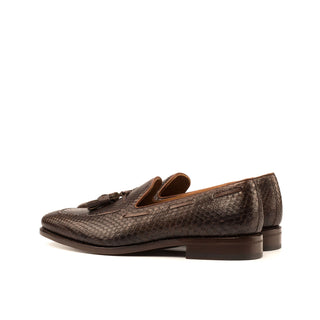 Ambrogio Bespoke Two-Tone Brown Snake-Skin / Pebble Grain / Leather Tassel Loafers (AMB1799)