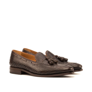 Ambrogio Bespoke Two-Tone Brown Snake-Skin / Pebble Grain / Leather Tassel Loafers (AMB1799)
