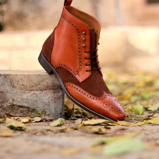 Ambrogio Bespoke Two-Tone Brown Suede / Leather Military Brogue Boots (AMB1542)
