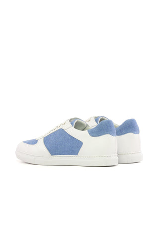 Ambrogio Bespoke White & Blue Linen / Leather Trainer Sneakers (AMB2474)-AmbrogioShoes