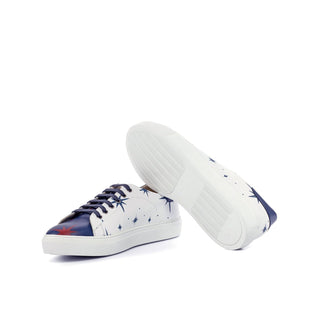 Ambrogio Bespoke White / Navy / Black Leather Casual Trainer Sneakers (AMB1629)