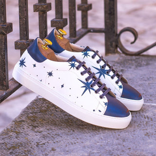 Ambrogio Bespoke White / Navy / Black Leather Casual Trainer Sneakers (AMB1629)