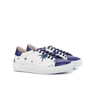 Ambrogio Bespoke White / Navy / Black Leather Casual Trainer Sneakers (AMB1629)