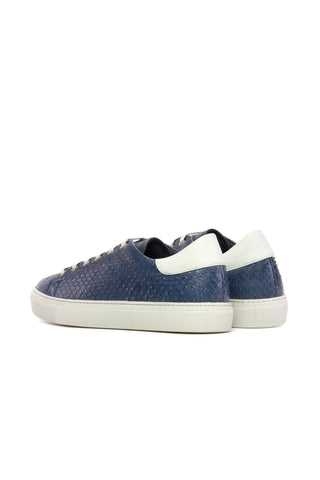 Ambrogio Bespoke White & Navy Python Trainer Sneakers (AMB2483)-AmbrogioShoes
