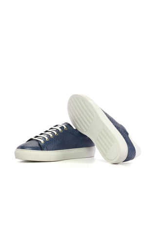 Ambrogio Bespoke White & Navy Python Trainer Sneakers (AMB2483)-AmbrogioShoes