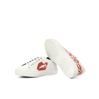 Ambrogio Bespoke White & Red Suede / Leather Stencil Sneakers (AMB2248)