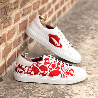Ambrogio Bespoke White & Red Suede / Leather Stencil Sneakers (AMB2248)
