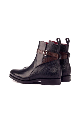 Ambrogio Black & Brown Crocodile Embossed / Pebble Grain / Calf-Skin Leather Jodhpur Boots (AMB1451)-AmbrogioShoes