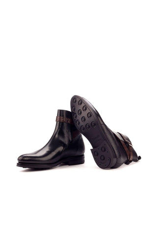 Ambrogio Black & Brown Crocodile Embossed / Pebble Grain / Calf-Skin Leather Jodhpur Boots (AMB1451)-AmbrogioShoes