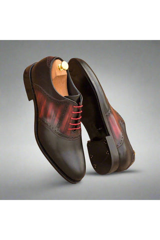 Ambrogio Black & Burgundy Patina / Leather Saddle Oxfords (AMB1330)-AmbrogioShoes