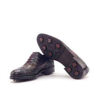 Ambrogio Black & Dark Brown Crocodile Embossed / Leather Brogue Oxfords (AMB2099)