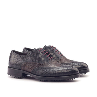 Ambrogio Black & Dark Brown Crocodile Embossed / Leather Brogue Oxfords (AMB2099)